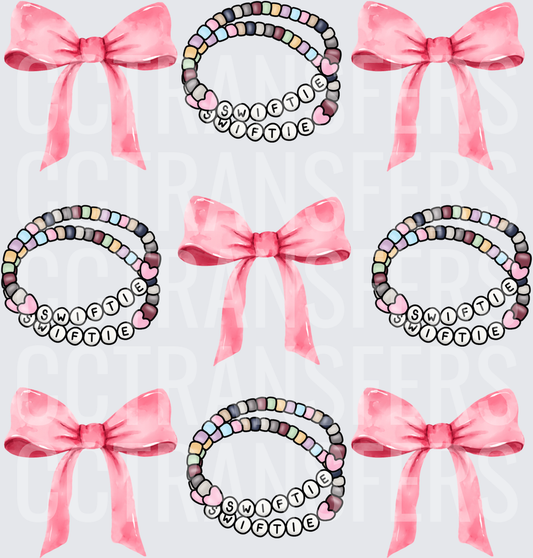 Swiftie Friendship Bracelets Pink Bows Watercolor (DTF)
