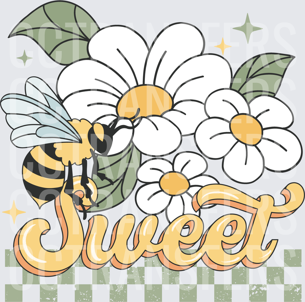 Retro Bee Sweet Daisy Floral Checkered (DTF)