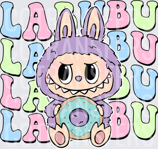 Pastel Purple Bunny Monster Holding Donut La Bu (DTF)