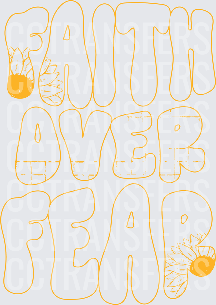 White Faith Over Fear Retro Bubble Letter Sunflower Design (DTF)