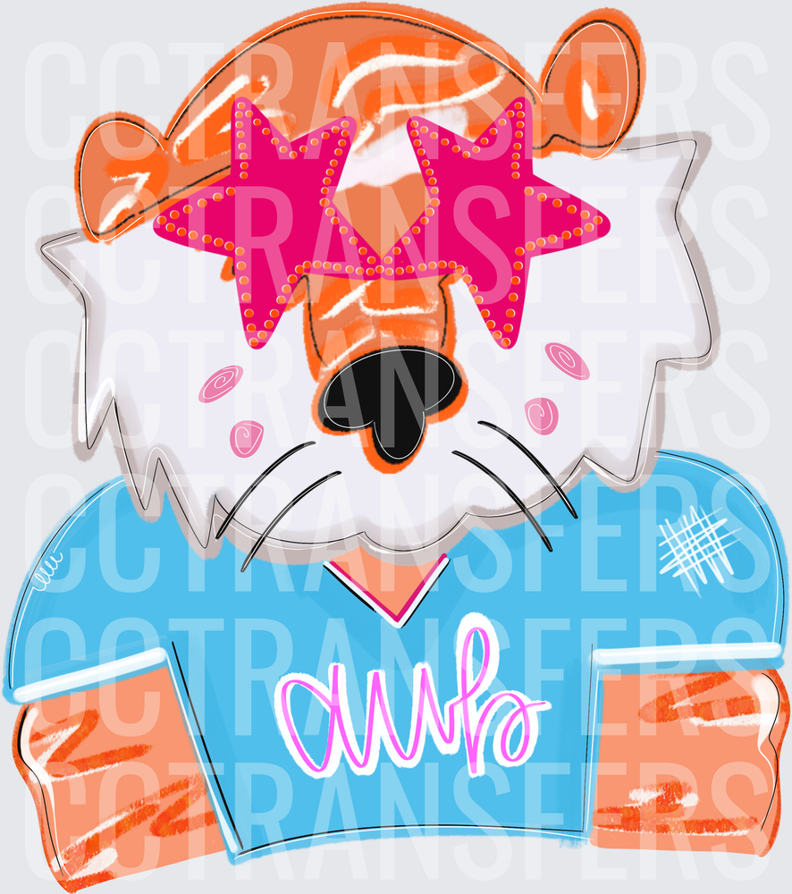 Cute Tiger Pink Star Sunglasses Blue Shirt Awb (DTF)