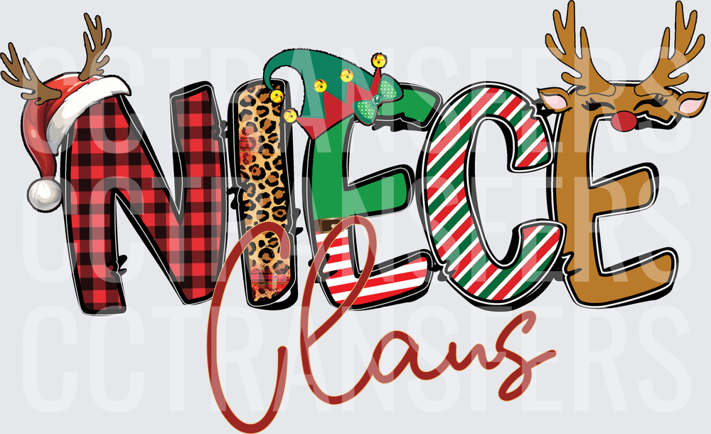 Niece Claus Christmas Holiday Patterned Letters (DTF)