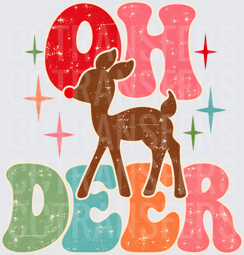 Oh Deer Retro Christmas Fawn with Red Nose (DTF)