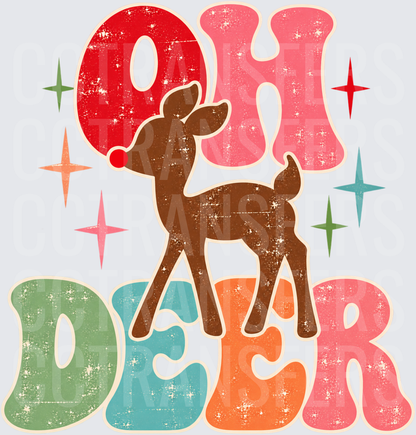 Oh Deer Retro Christmas Fawn with Red Nose (DTF)