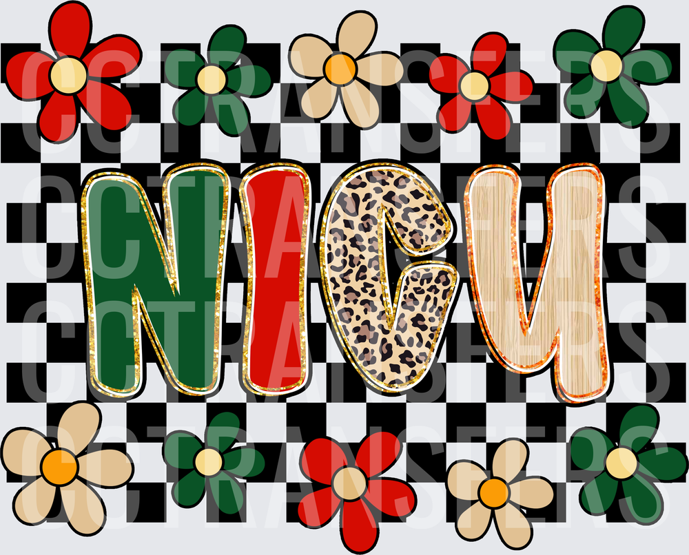 NICU Retro Floral Checkered Mixed Pattern Letters (DTF)