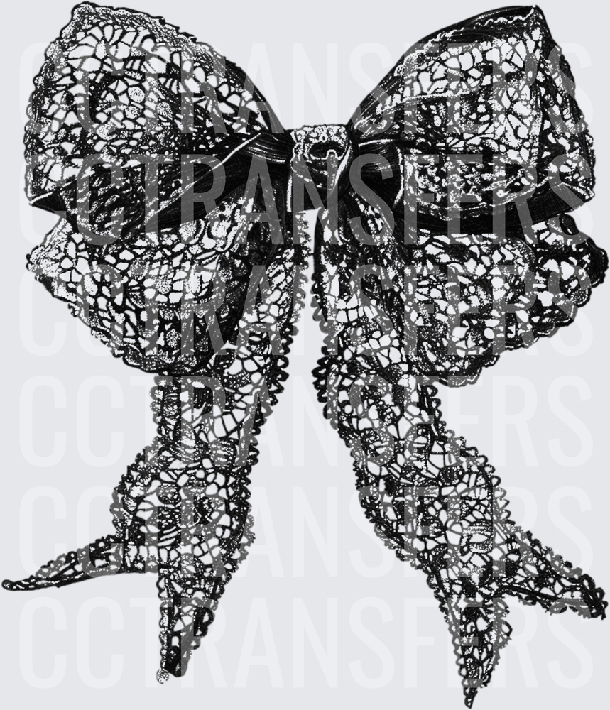 Black Lace Floral Bow with Ribbon Tails (DTF)