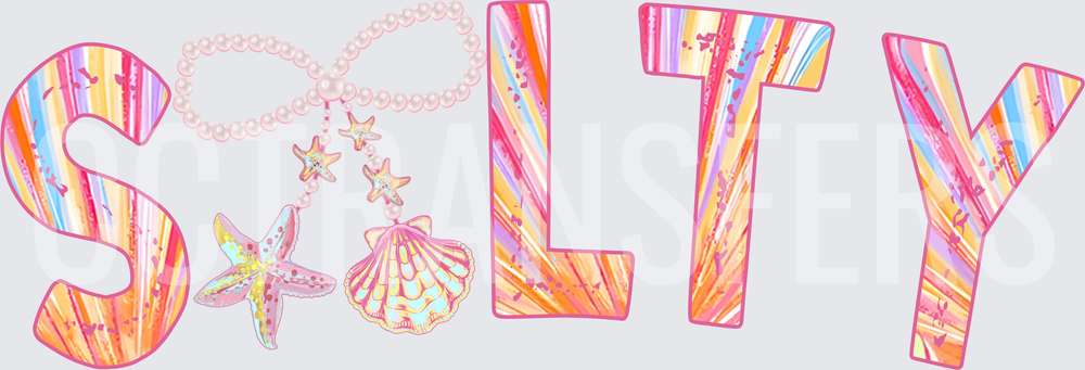 Salty Rainbow Stripe Letters Seashell Starfish Pearl Necklace (DTF)