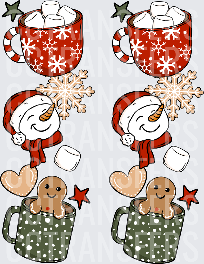 Christmas Snowman Gingerbread Hot Cocoa Mug Stack (DTF)