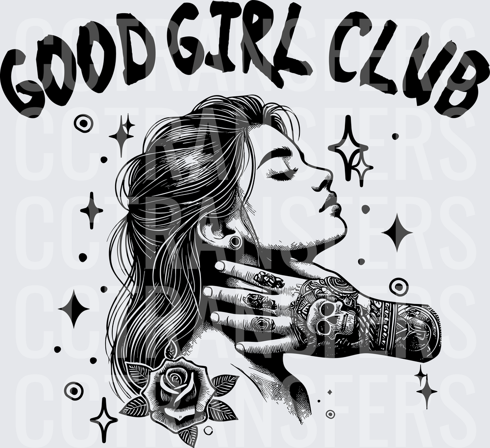 Good Girl Club Tattooed Woman Rose Black Ink Art (DTF)