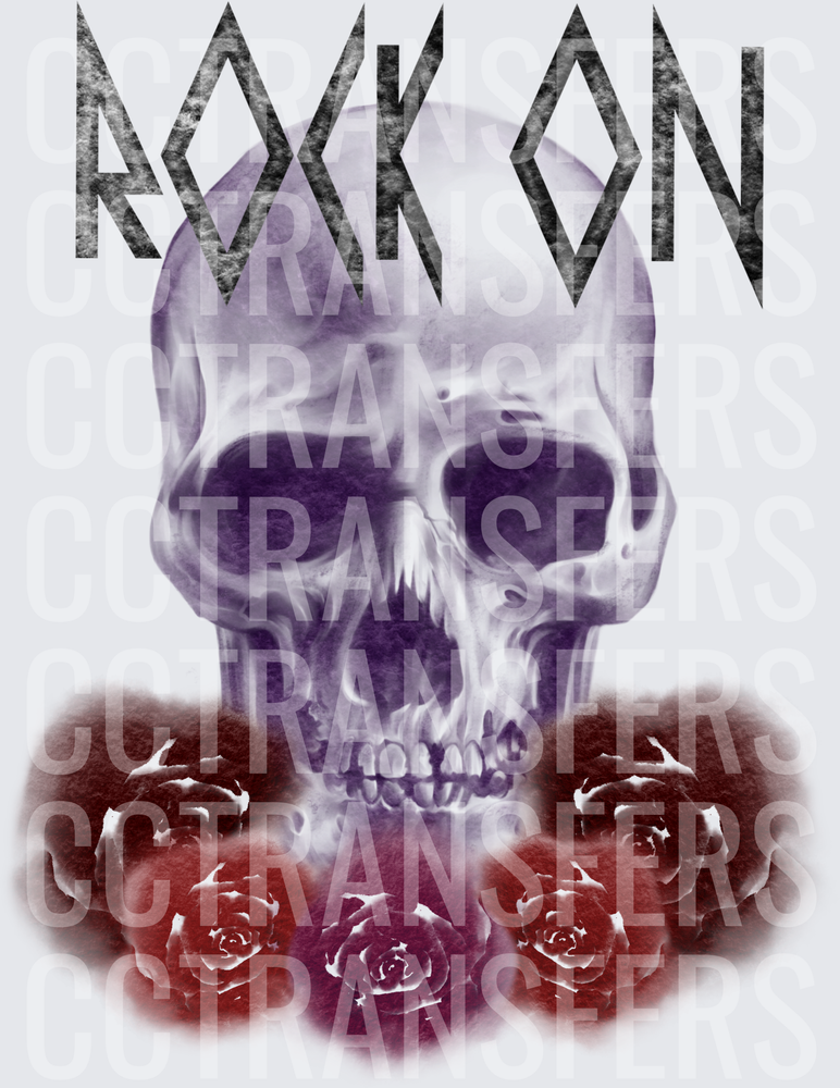 Rock On Skull With Red Roses Heavy Metal Graphic (DTF)