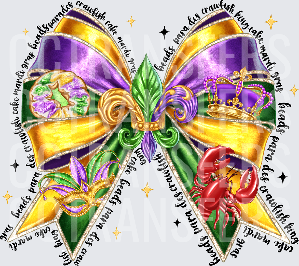 Mardi Gras Bow Fleur de Lis King Cake Crawfish Crown (DTF)