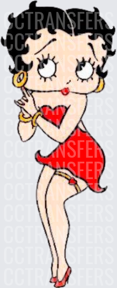 Vintage Cartoon Pinup Girl Red Dress Gold Jewelry (DTF)