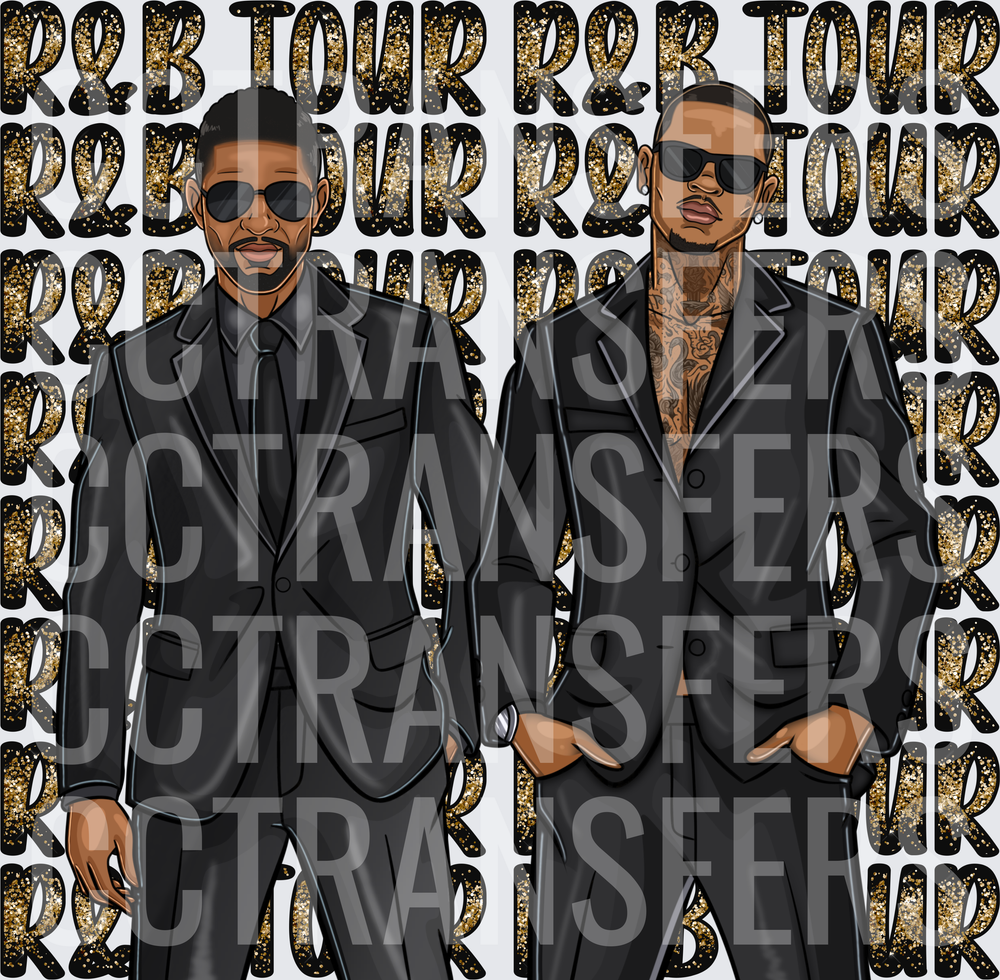 R&B Tour Two Men in Black Suits Gold Glitter (DTF)