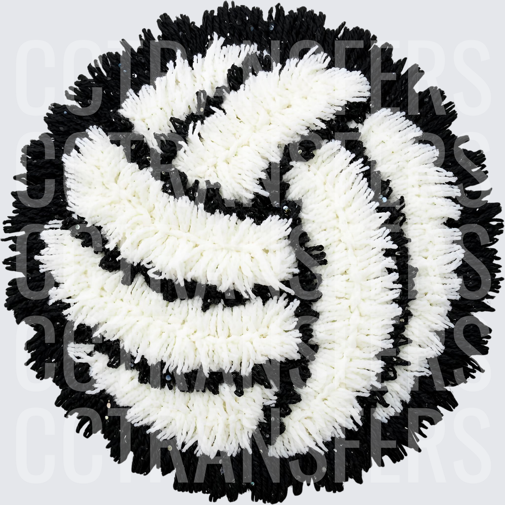 Black and White Fuzzy Volleyball Sequin Patch (DTF)