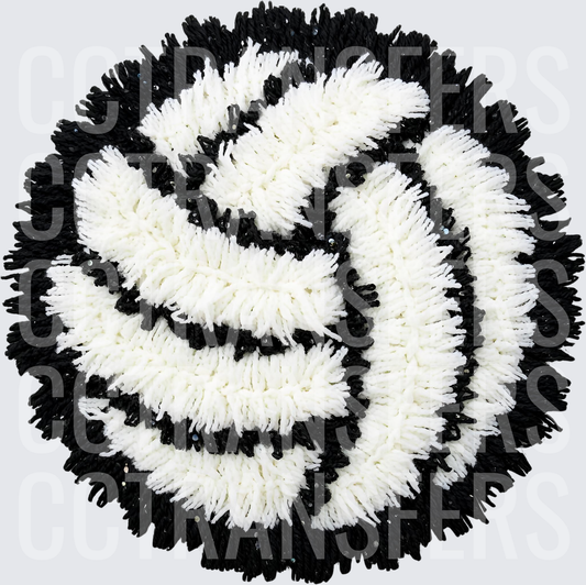 Black and White Fuzzy Volleyball Sequin Patch (DTF)
