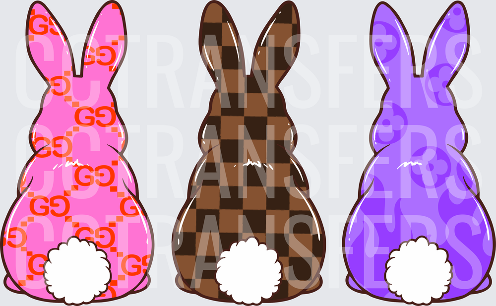 Luxury Print Easter Bunny Trio Back View (DTF)