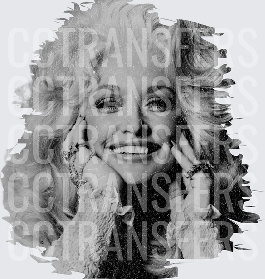 Vintage Country Legend Dolly Glam Black White Distressed Portrait (DTF)