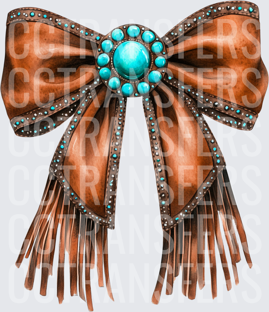 Western Leather Fringe Bow Turquoise Concho (DTF)
