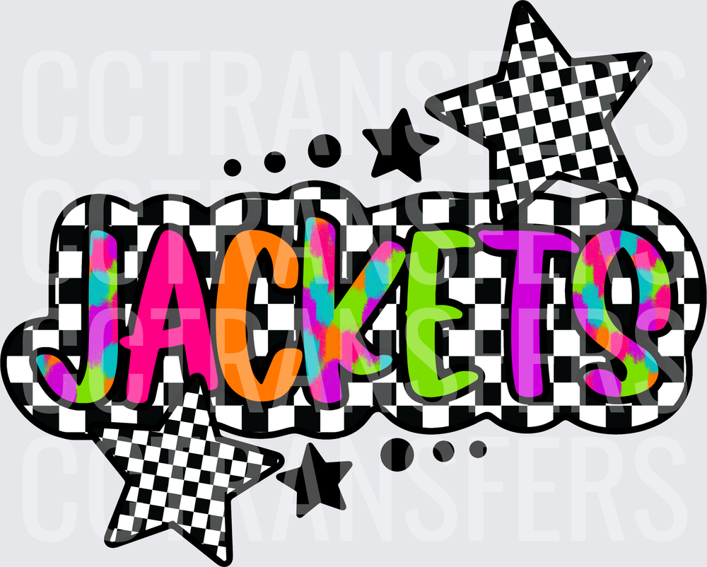 Jackets Neon Checkered Stars Bold Mascot Word (DTF)