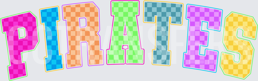 Colorful Checkered Block Letter Pirates Text (DTF)