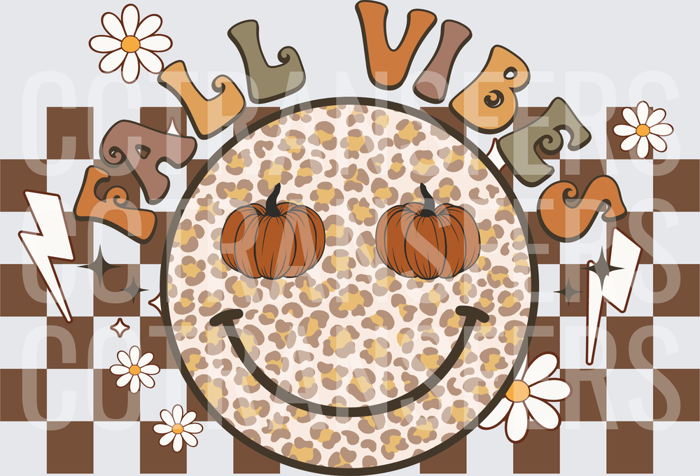 Fall Vibes Leopard Smiley Face Pumpkin Eyes Checkered (DTF)