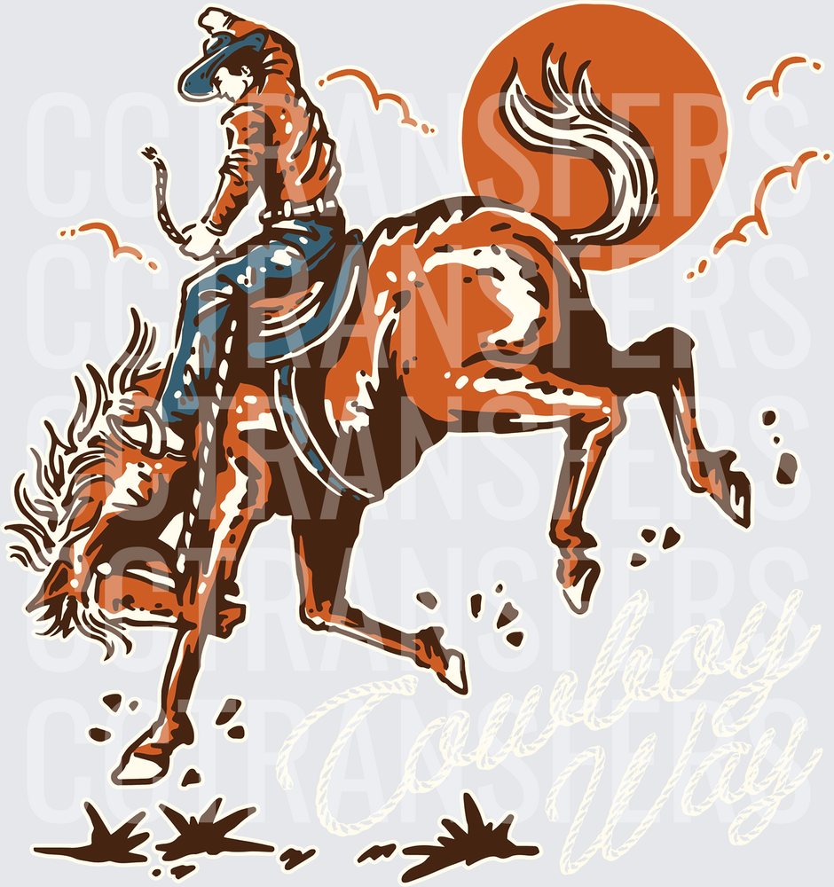 Vintage Cowboy Riding Bucking Bronco Sun Western Rodeo (DTF)