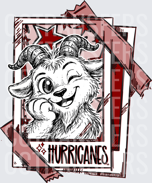 Cute Horned Goat Mascot Hurricanes Stars Sketch (DTF)