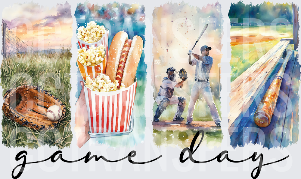 Game Day Baseball Watercolor Four Panel (DTF)