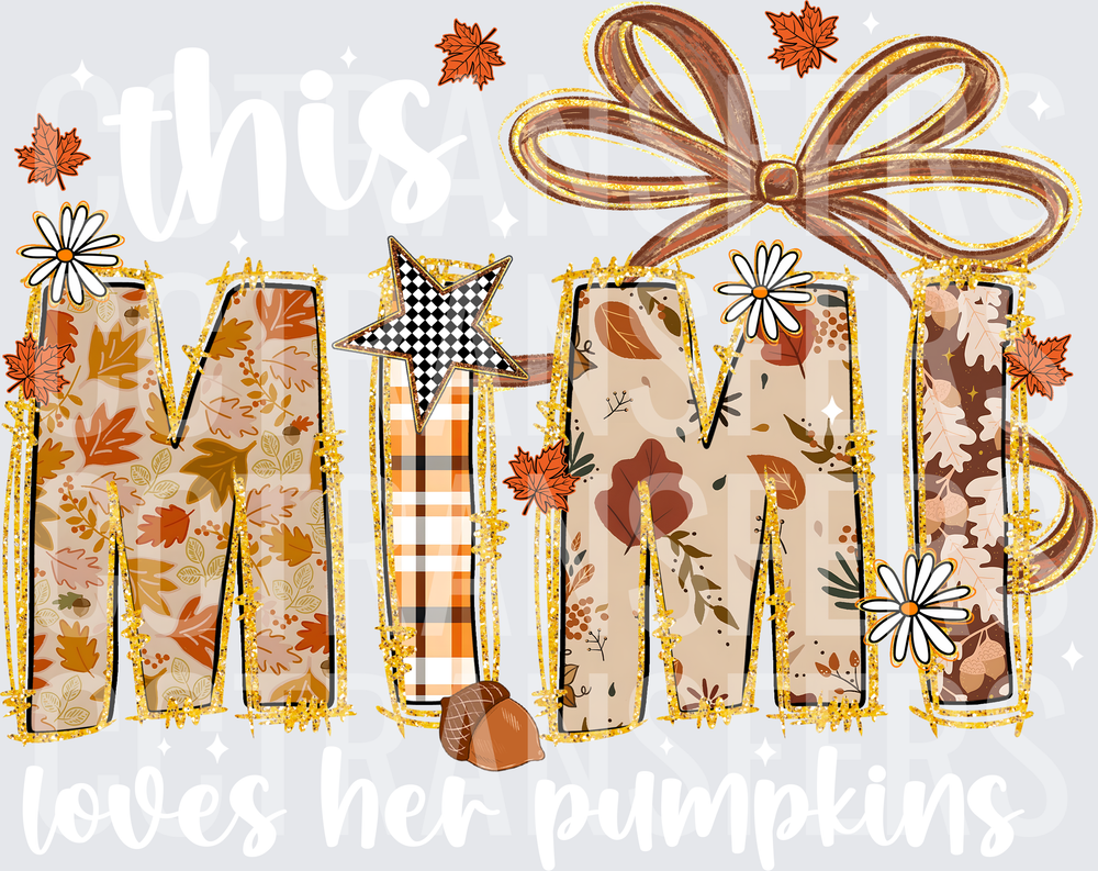 Fall Autumn Mimi Patterned Letters with Bow and Florals (DTF)
