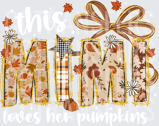 Fall Autumn Mimi Patterned Letters with Bow and Florals (DTF)