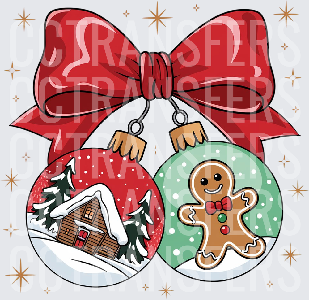 Snowy Cabin & Gingerbread Man Christmas Ornament Duo (DTF)