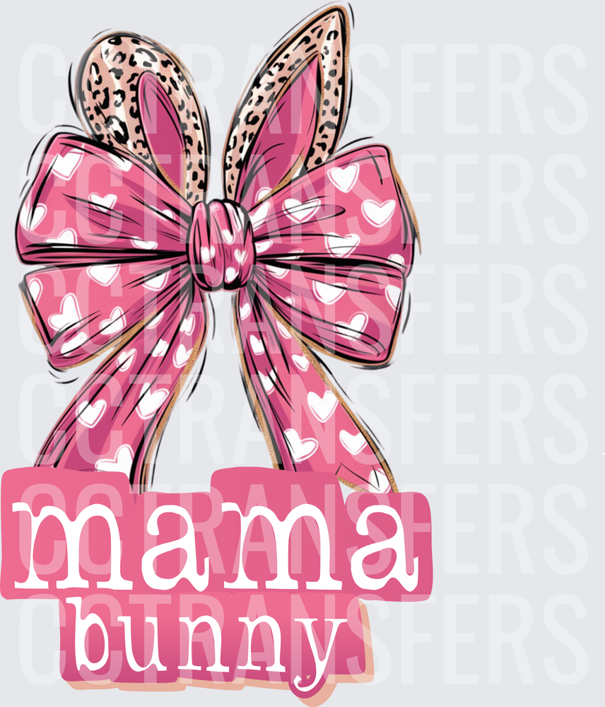 Mama Bunny Leopard Ears Pink Heart Bow (DTF)