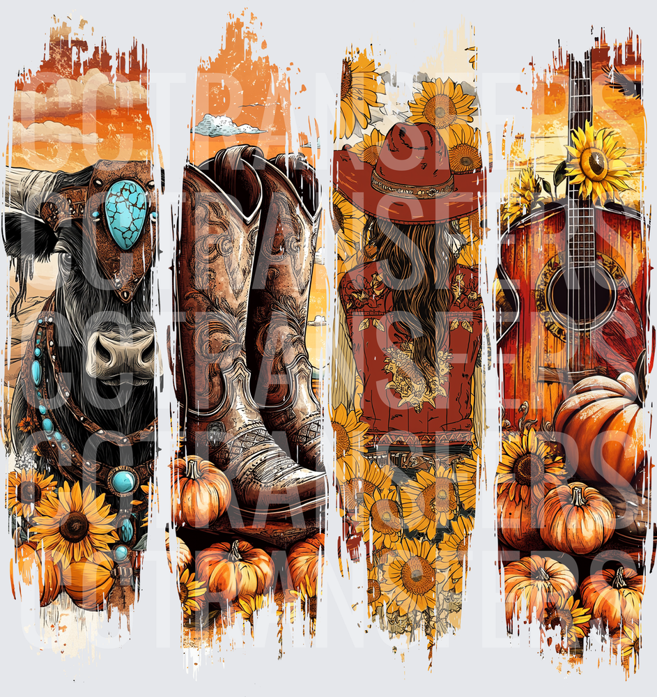 Fall Western Four Panel Brush Stroke Collage DTF