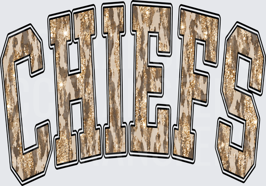 Arched Chiefs Glitter Leopard Bold Varsity Letters (DTF)
