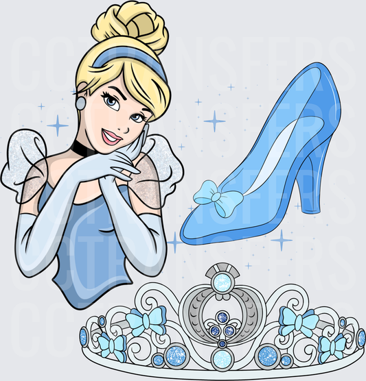 Blonde Princess with Glass Slipper and Silver Tiara (DTF)