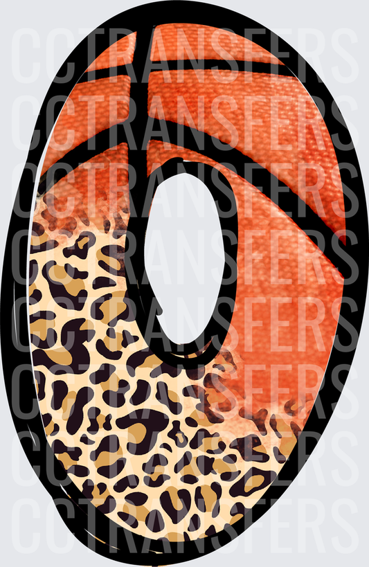 Number Zero Basketball and Leopard Print Split Design (DTF)