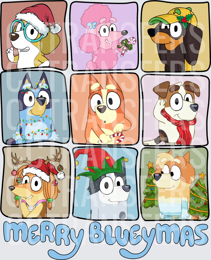 Merry Blueymas Cartoon Dogs Christmas Grid (DTF)