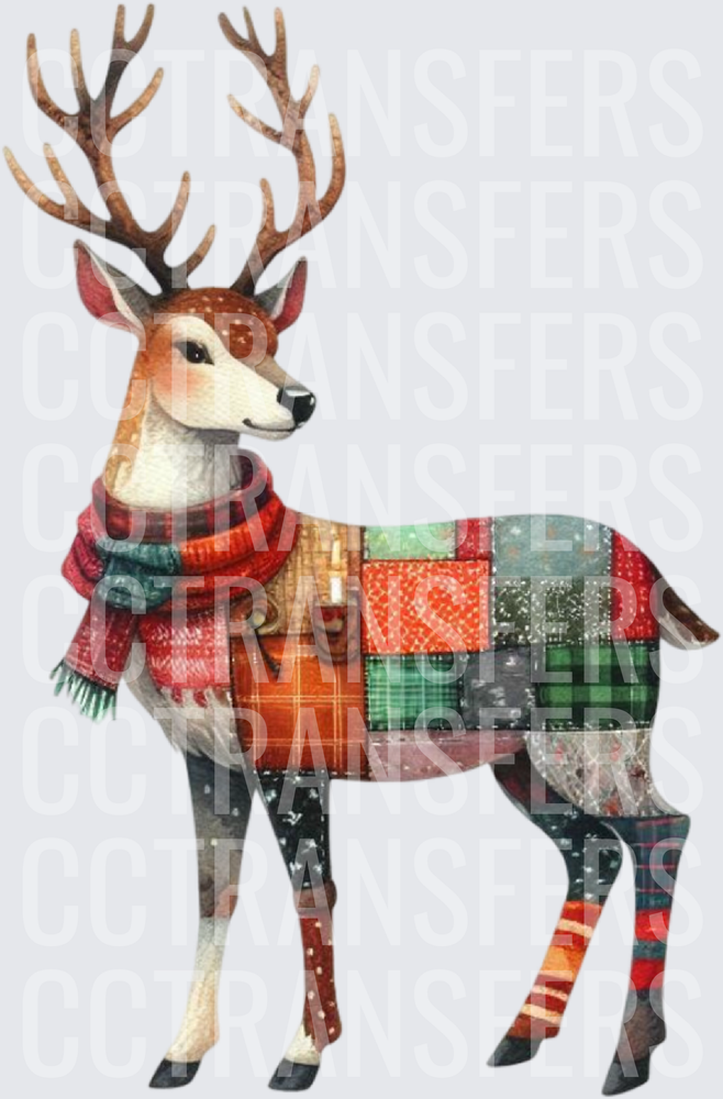 Patchwork Quilt Reindeer with Plaid Scarf (DTF)