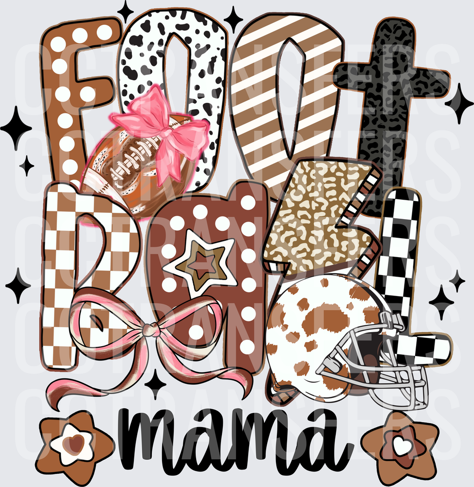 Football Mama Leopard Checkered Pink Bow Patterned Letters (DTF)