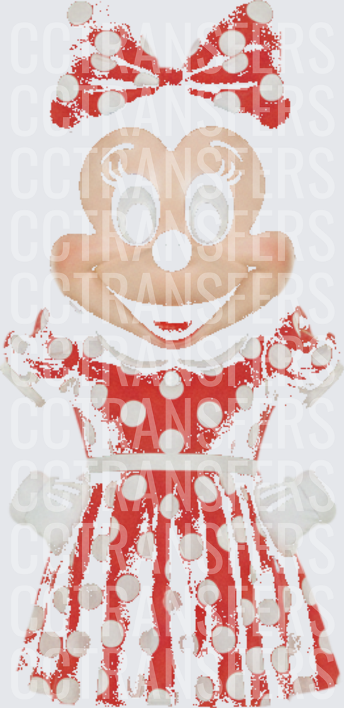 Vintage Cartoon Mouse Red Polka Dot Dress Distressed (DTF)