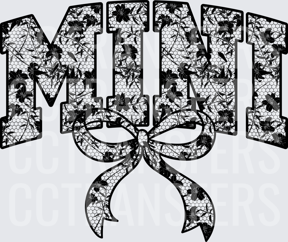 Black Lace Floral MINI Varsity Letters with Bow (DTF)