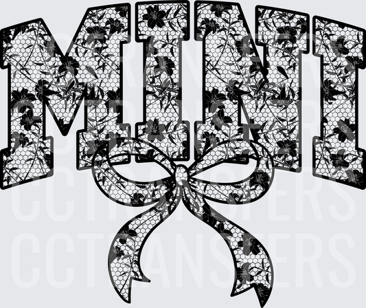 Black Lace Floral MINI Varsity Letters with Bow (DTF)