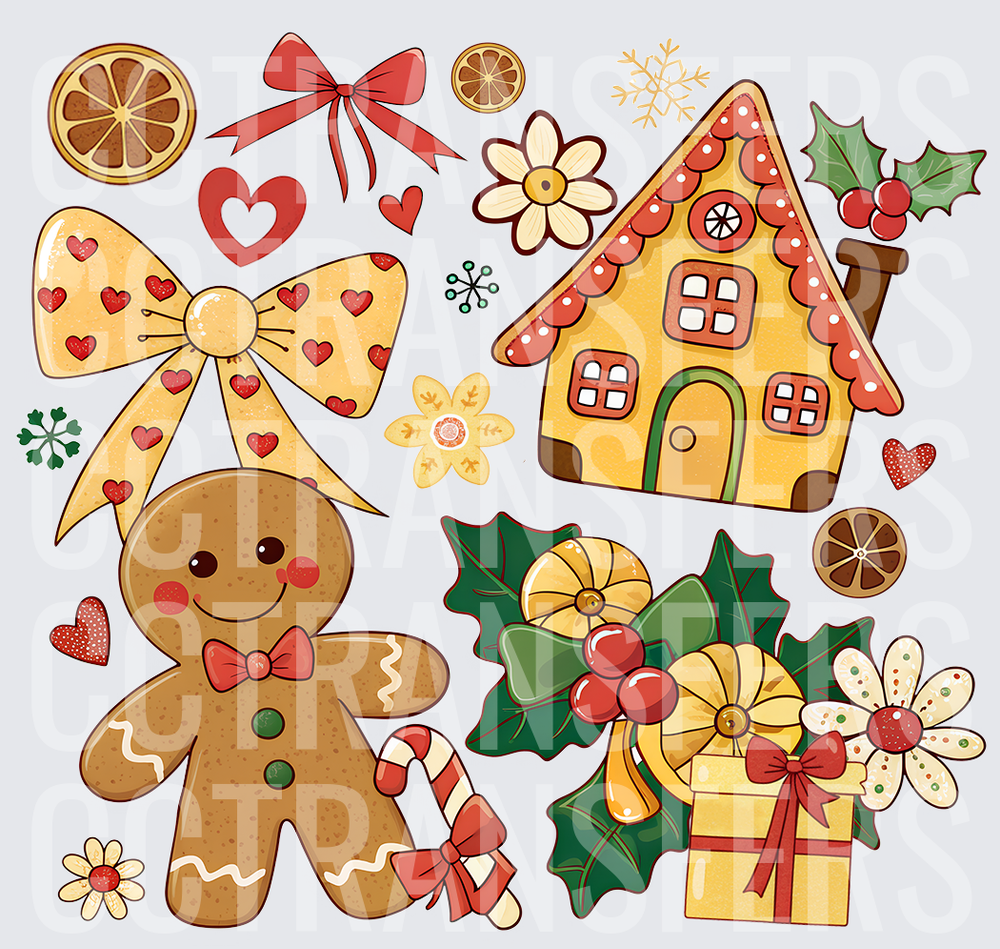 Gingerbread Man House Candy Cane Holiday Collage (DTF)