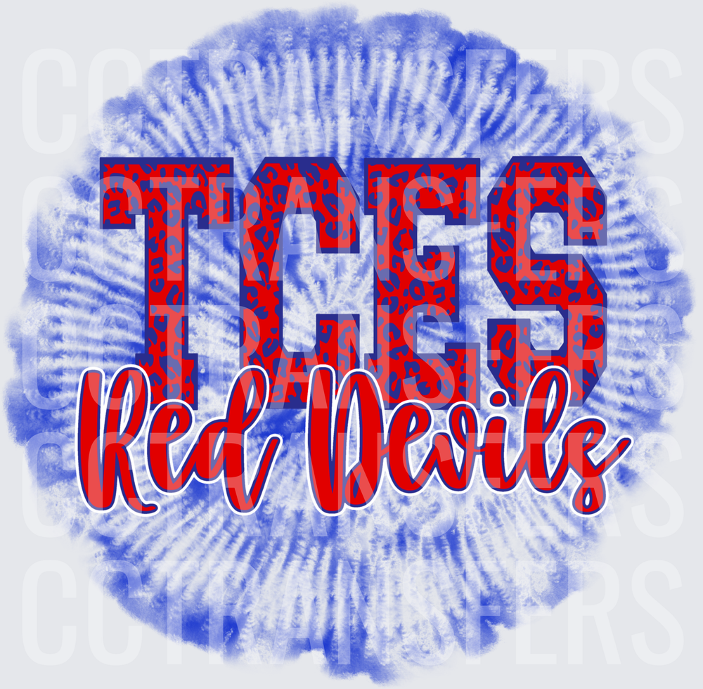 TCES Red Devils Leopard Print Blue Tie Dye (DTF)