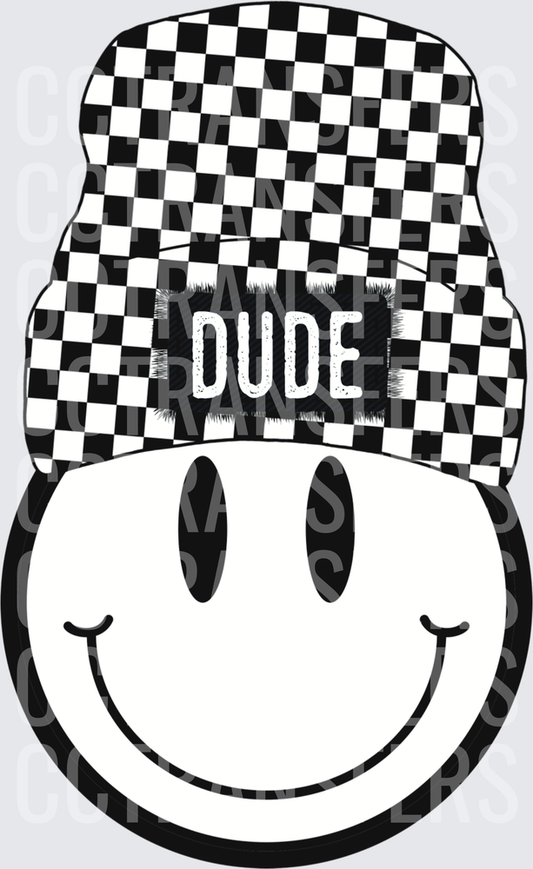 Smiley Face Dude Checkerboard Beanie Hat (DTF)