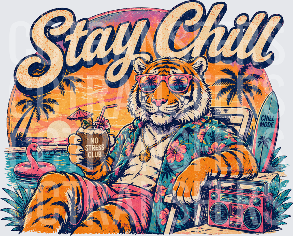 Stay Chill No Stress Club Tiger Beach Sunset (DTF)