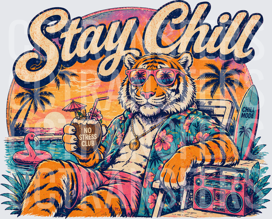 Stay Chill No Stress Club Tiger Beach Sunset (DTF)