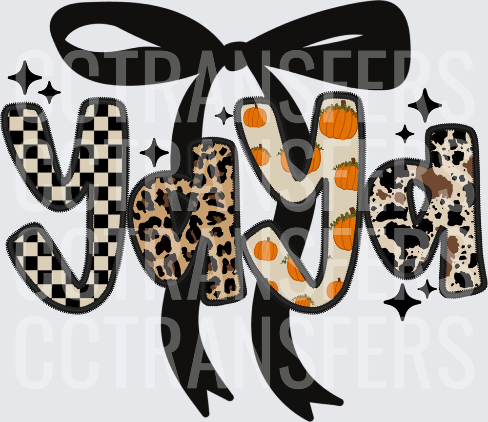 Yaya Mixed Pattern Letters Black Bow Fall Pumpkins (DTF)