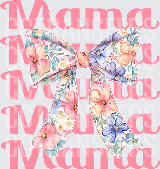 Mama Stacked Text Watercolor Floral Bow (DTF)