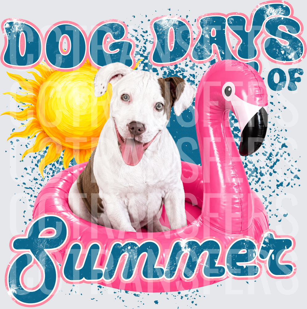Dog Days of Summer Puppy on Pink Flamingo Float (DTF)